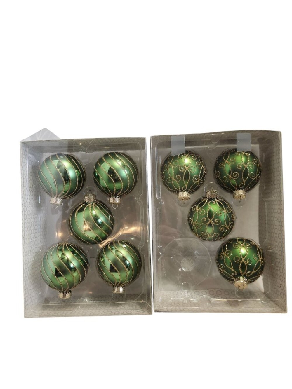 Martha Stewart Collection Green & Gold Glass Ornaments Set Of 9 Vintage READ